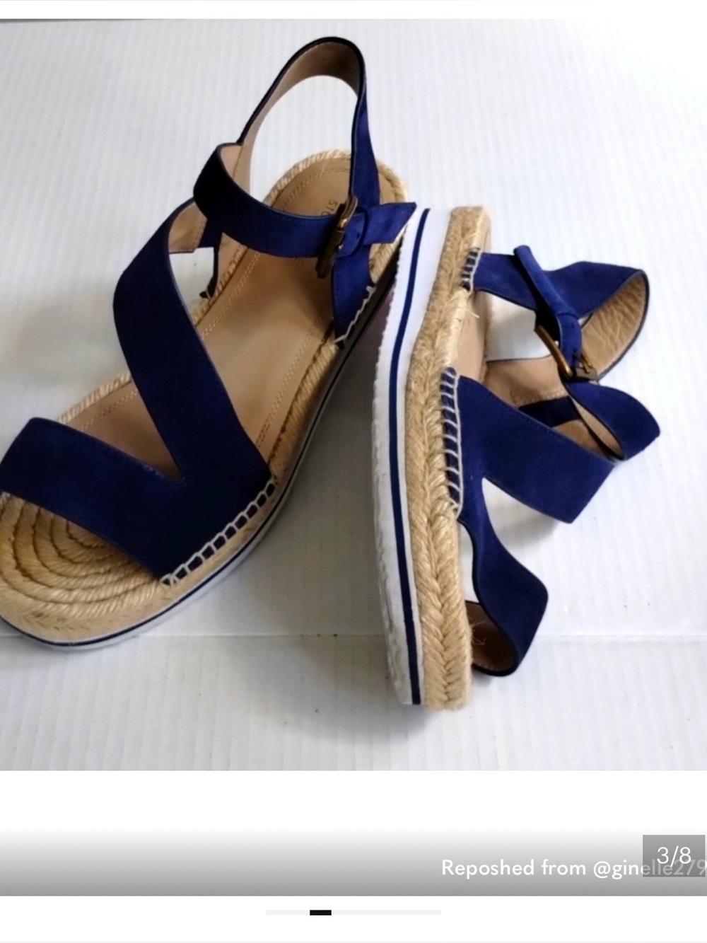 Nordstrom signature Blue Crisscross Platform Espadrille Sandals with Ankle Strap